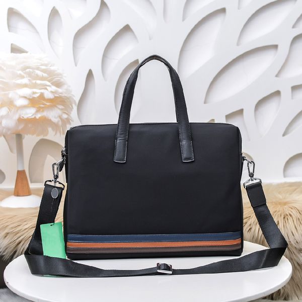 

2021 canvas with leather black color stripes designer briefcase lapbag large capacity retro fashion waterproof handbag