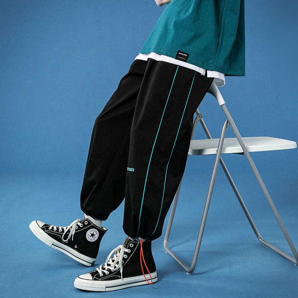 

pants men's autumn casual thin korean fashion 2021 9-point loose legged sports pants with drawstring, Black