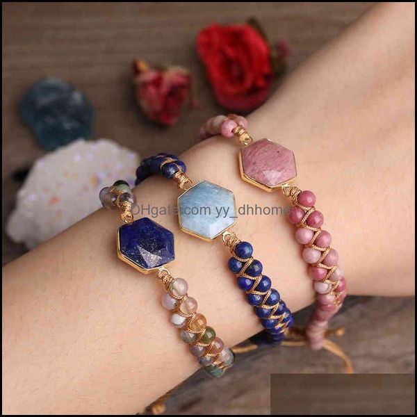 Charm Armbänder Schmuck Zooying Wholal Polygonal Rhodochrosit Amethyst Handverdrahtetes Natursteinarmband Drop Lieferung 2021 0EPMC