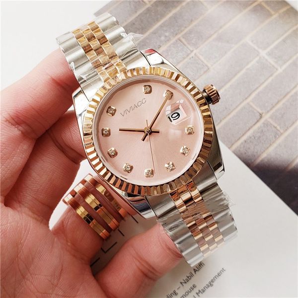 36mm novo aço inoxidável safira diamante relógios automático calendário mecânico relógio de prata rosa ouro rosa à prova d'água