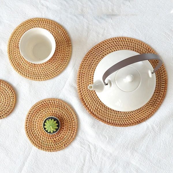 

mats & pads handmade rattan weaving round tea cup mat individuality on the table pad for drink coffee dishes set heat insulation