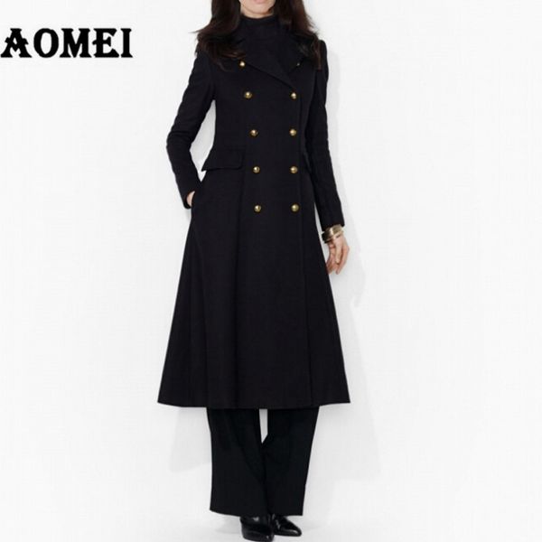 

women autumn winter woolen blend long coat black double buttons elegant modern trench slim jackets parka female outwear outcoat 210416, Black;brown