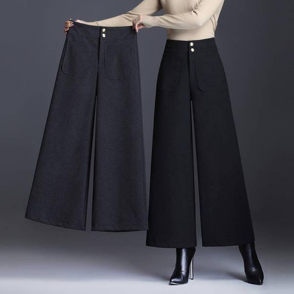 

women 2021 autumn winter wool pants female casual high waist formal wide leg pant straight trousers office lady pantalon g923 women's &, Black;white
