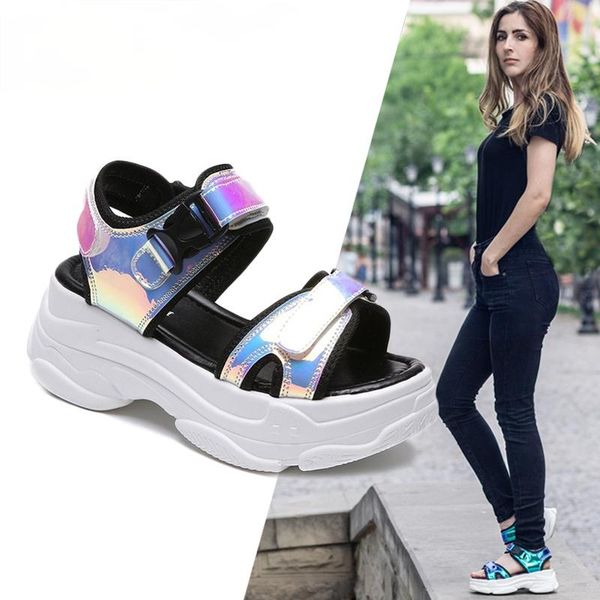 

sandals drop women 2021 fashion ladies casual shoes wedges buckle strap platform 5 cm summer, Black