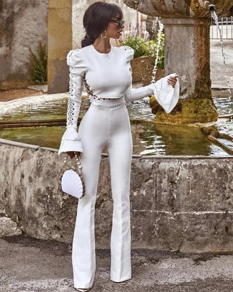 

women's tracksuits women winter style long sleeve flare black white two pieces bandage set 2021 celebrity designer fashion party, Gray