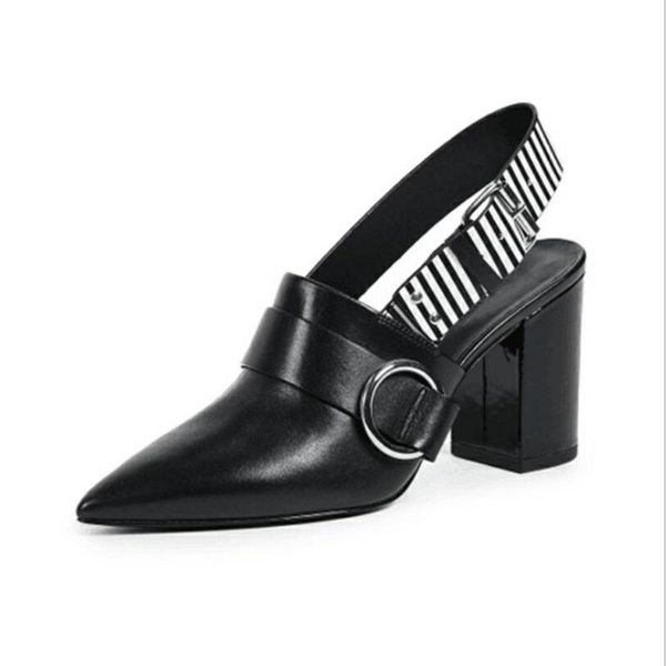 

sandals thick heels cosed toe belt buckle gladiator slingback handmade genuine leather personalized women sandal, Black