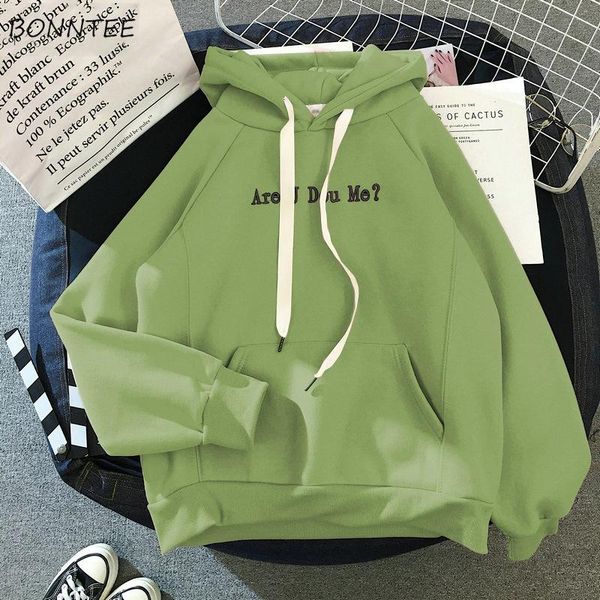 

women's hoodies & sweatshirts women plus velvet thicker candy color kawaii loose simple student letter printed all-match casual harajuk, Black
