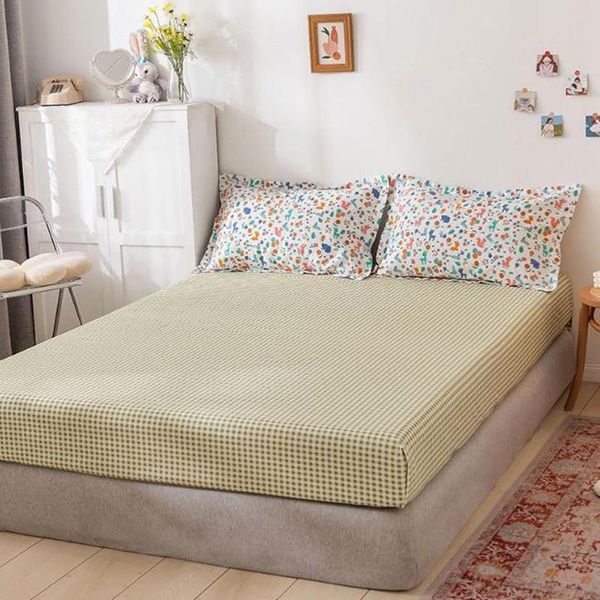 

sheets & sets plaid bedroom home cotton fitted sheet mattress cover four corners with elastic bedspread bed twin full queen lining