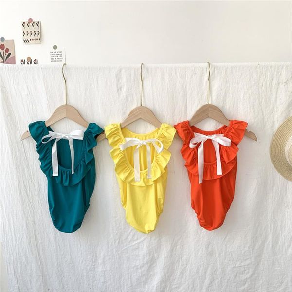 

one-pieces baby girls swimwear backless vintage kids swimsuit ks brand toddler summer child girl beach wear princess bow romper, Black