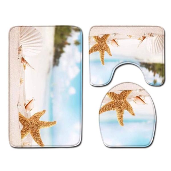 

pcs bathroom rug and mat 3d non-slip set fleece shower toilet room carpet rugs bath mats beach pattern