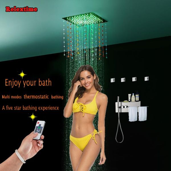 

crystal decoration led luxury ceiling shower head concealed thermostatic panel faucet tap towel shelf massage jets bathroom sets