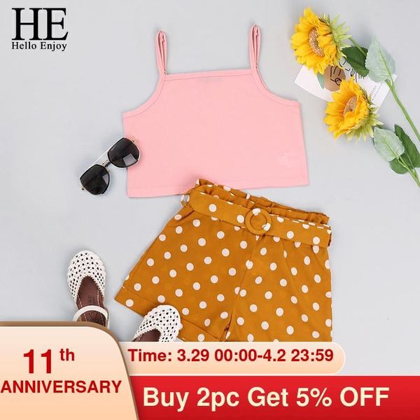 

hello enjoy baby girls spring summer sleeveless sling solid color shorts two-piece suit children clothing toddler girl sets, White