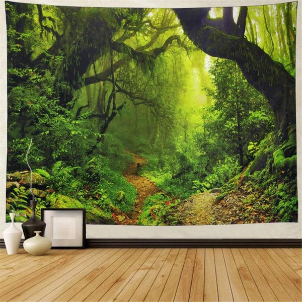 

tapestries ropical rain forest green moss grass tapestry art wall hanging bedspread throw warm feeling beautiful home decoration