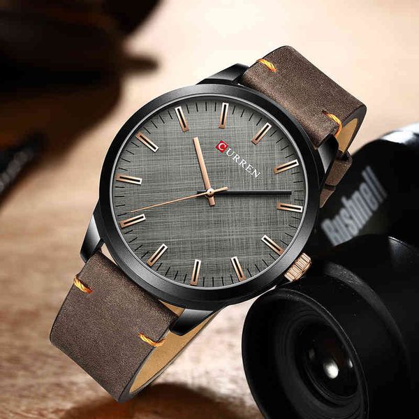 

curren luxury brand men watches leather sports men's army military watch man big dial analog quartz clock relogio masculino, Slivery;brown