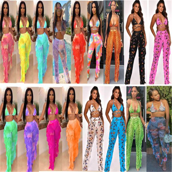 Womens digital impressão biquíni biquíni moda tendência borboleta padrão malha sling tops calças de banho feminino verão praia sets