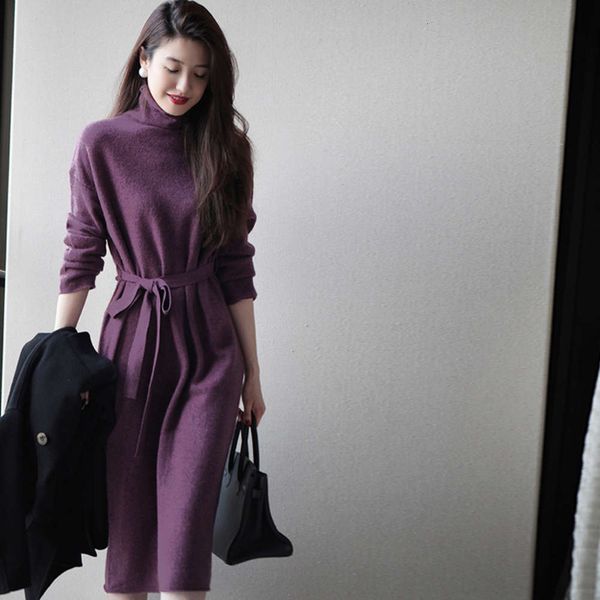 

suit high neck autumn winter temperament long knitted wool, White;black