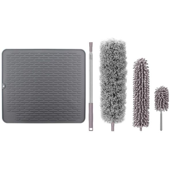 

vacuum cleaners 1 pcs large silicone placemat dish drying mat & set microfiber duster,duster cleaning kit with extension pole