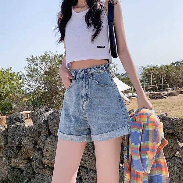 

women's shorts high waist denim loose 2021 summer new straight tube wide leg curled net red letter show thin pants trend, White;black
