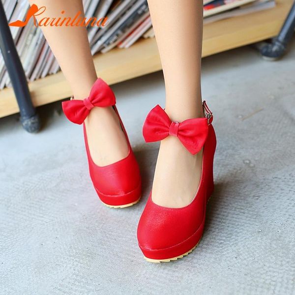 

plus size 28-52 ankle strap bowtie ladies wedges pumps platform shoes woman 2021 casual office spring autumn dress, Black