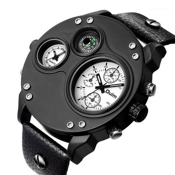 

wristwatches fashion men watches creative 2 time zone watch male sport clock oversized super large big quartz wrist relogio masculino, Slivery;brown