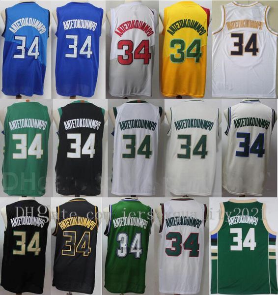 

2021 men basketball jerseys giannis antetokounmpo 34 edition earned city all stitched breathable green black white yellow beige high quality, Black;red