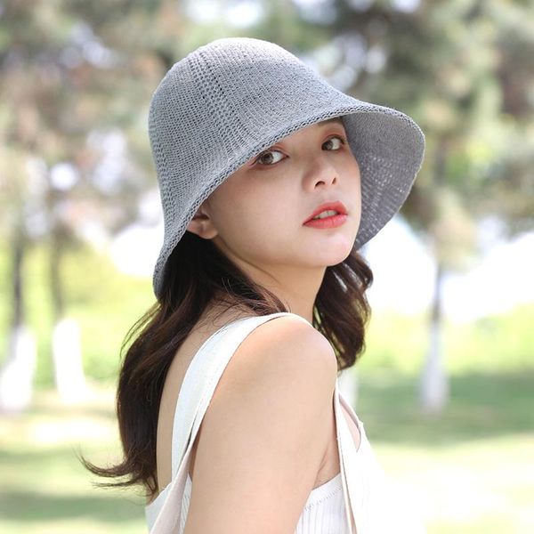 

wide brim hats women's bucket hat fisherman solid color sun uv protection sunscreen outdoor foldable breathable knitted caps summer, Blue;gray