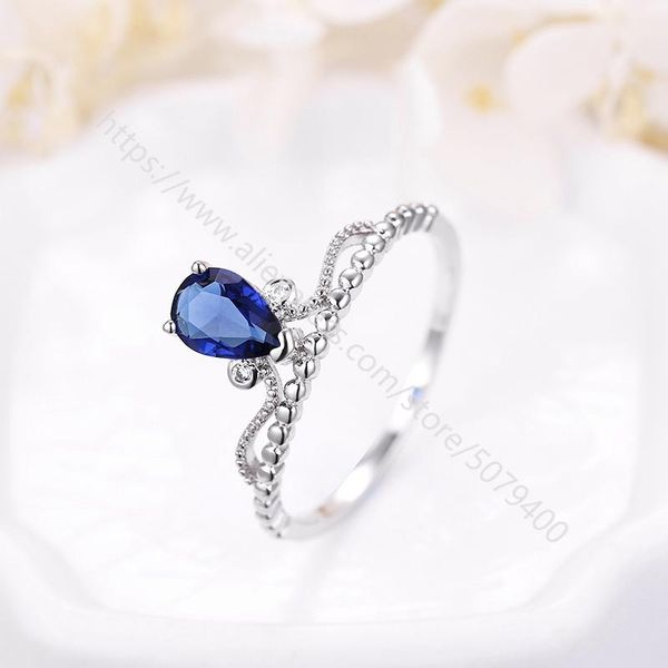 

wedding rings white gold plated cz ring solitaire engagement promise teardrop blue cubic zircon jewelry silvers band, Slivery;golden