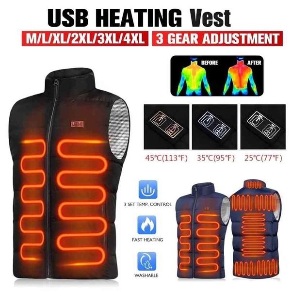 Мужчины умный двойной переключатель 9 зон с подогревом жилет электрические куртки спортивная куртка USB нагревательная стеганая куртка 210925