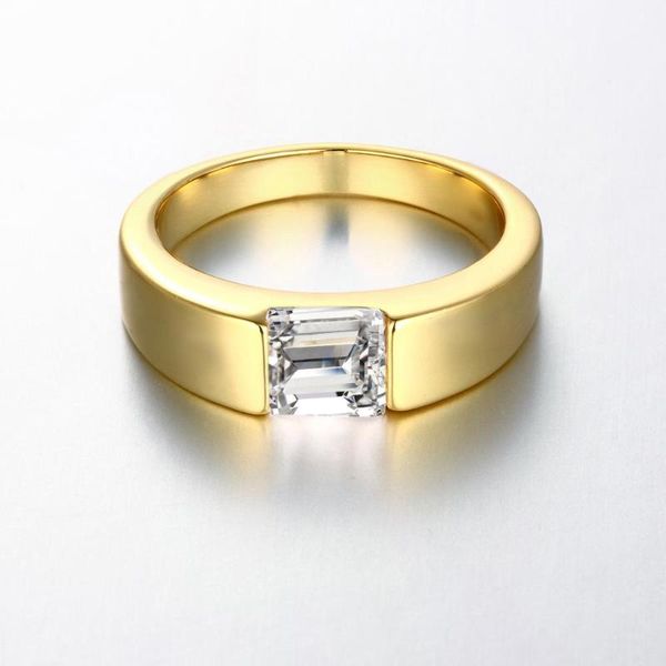 

wedding rings shiny square cut cz ring yellow gold filled simple smooth mens womens size 9, Slivery;golden