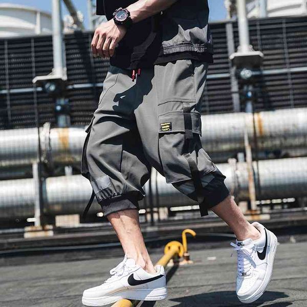 

men's pants hip hop streetwear calf-length joggers casual cargo trousers high street harem pant abz473 eggd, Black