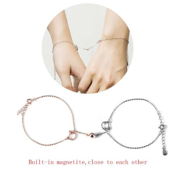 

charm bracelets 2pcs/set magnet attract couples solid color simple cute cat friend bracelet lovers jewelry accessories, Golden;silver