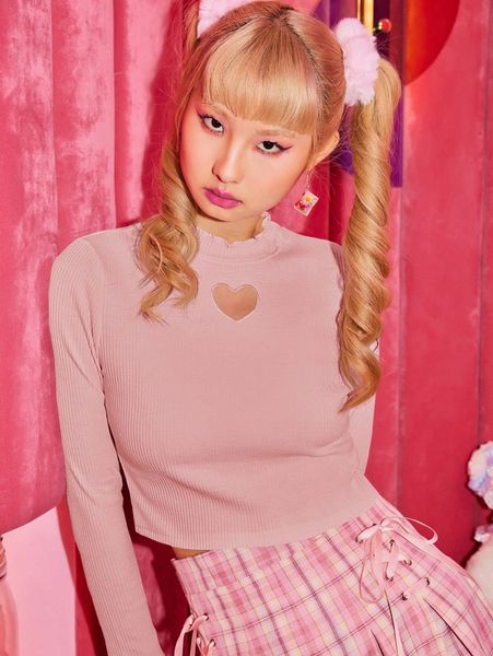 

romwe solid heart cut out ribbed crop tee i5au#, White