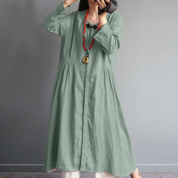 

casual dresses female cotton o neck vestidos women's autumn shirt dress vintage a word sundress solid midi robe femme plus size, Black;gray