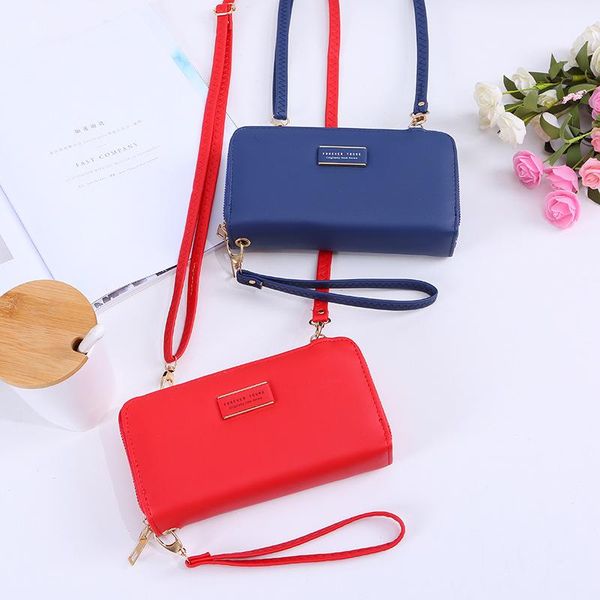 

wallets 2021 style women's wallet long large capacity double zipper carrying layer clutch bag fashion leather, Red;black