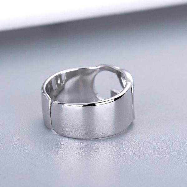 

adjustable size silver ring simple versatile hollow opening wide face rings index finger female fashion supply
