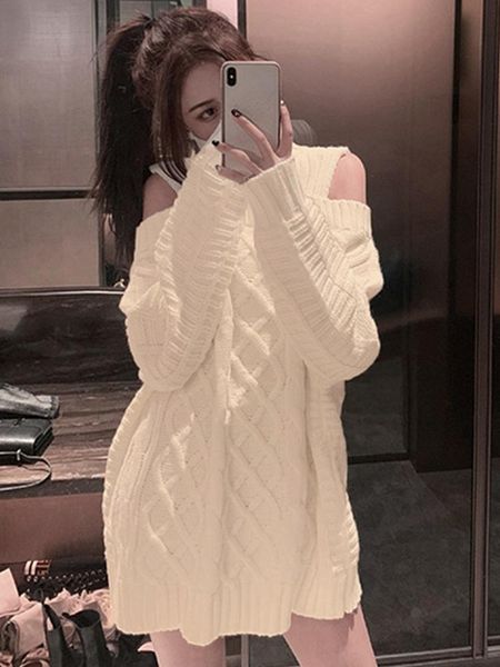 

women's sweaters autumn and winter women long style white off shoulder turtleneck warm sweater loose female thermal knitwear jumpers, White;black