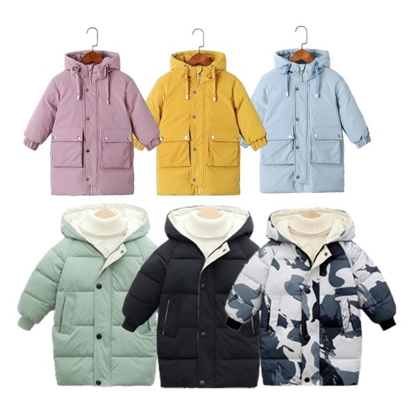 Casacos quentes roupas de inverno longo para baixo jaqueta kids korean grossa jaqueta com capuz bebê meninos meninas snowsuit jaqueta de inverno crianças parka 211023