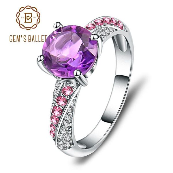 

cluster rings gem's ballet 925 sterling silver romantic natural amethyst gemstone band ring fine jewelry for women 2.01ct, Golden;silver
