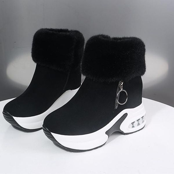 

boots women ankle plush warm ladies shoes snow zipper fashion shoe woman internal increase platform winter female, Black