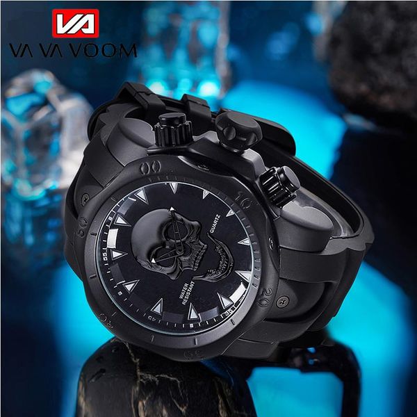 

wristwatches vava voom cool man steampunk watch men 3d skeleton engraved gold black mexico punk rock clock relogio masculino, Slivery;brown