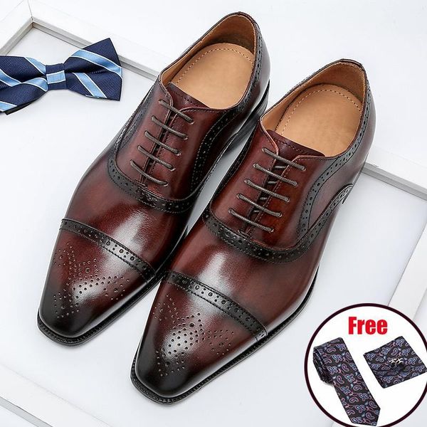

phenkang men genuine wingtip leather oxford shoes pointed toe lace-up oxfords dress brogues wedding business derby, Black
