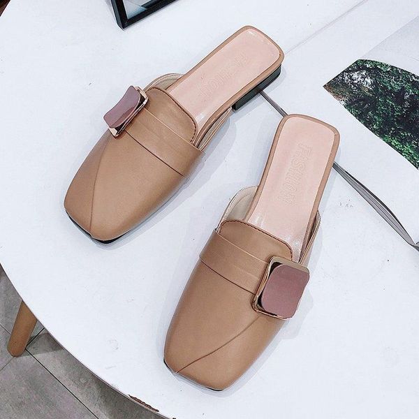 

summer women's slippers fashion metal buckle rainbow striped leather white female casual non-slip, Black