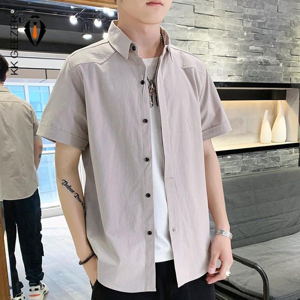 

men shirt short sleeve 100% cotton summer loose casual street shirts tuxedo formal fashion dress brand office business men's, White;black
