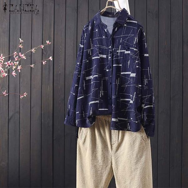 

women's blouses & shirts 2021 spring button down zanzea casual printed tunic women turn long sleeve work blouse blusas female chemise, White