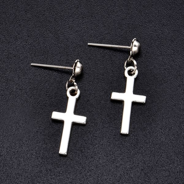 

stud earrings punk cross pendant cartilage drop dangle earring jewelry aretes de mujer modernos gf gift, Golden;silver