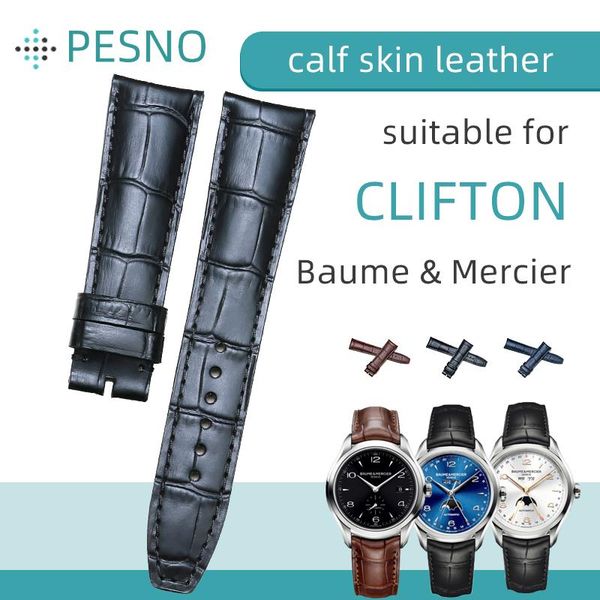 

watch bands pesno alligator grain calf skin genuine leather wristwatch band 20mm watchband 21mm strap men's for baume&mercie, Black;brown