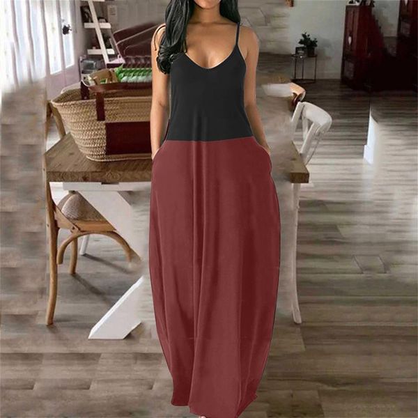

women's swimwear 2021 fashion vintage women maxi dress summer v-neck sleeveless sling splicing dresses girls long beach sundress vestid, White;black