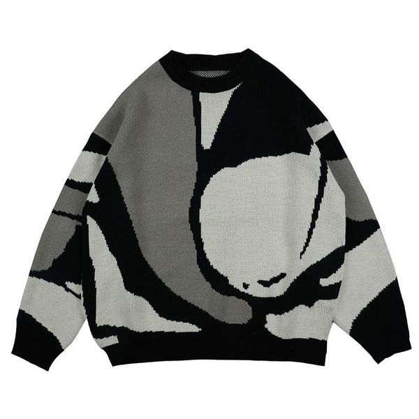 

men's sweaters japanese retro autumn and winter harajuku mens knitted sweater color block oversize hip hop casual couple pullover, White;black