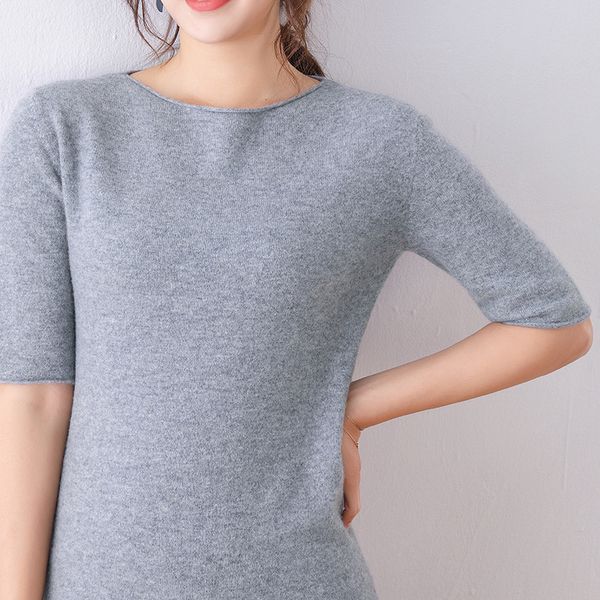 

sweaters 2021 knitted slim pullover women 100% cashmereand wool o-neck sweater shirt female all-match basic half sleeve girl clothes, White;black