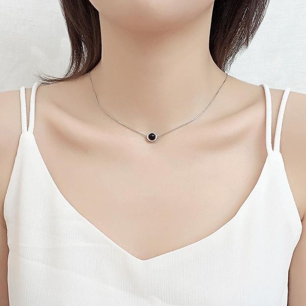

pendant necklaces summer fashion 925 sterling silver black stone necklace women's jewelry with chain 2021 kolye